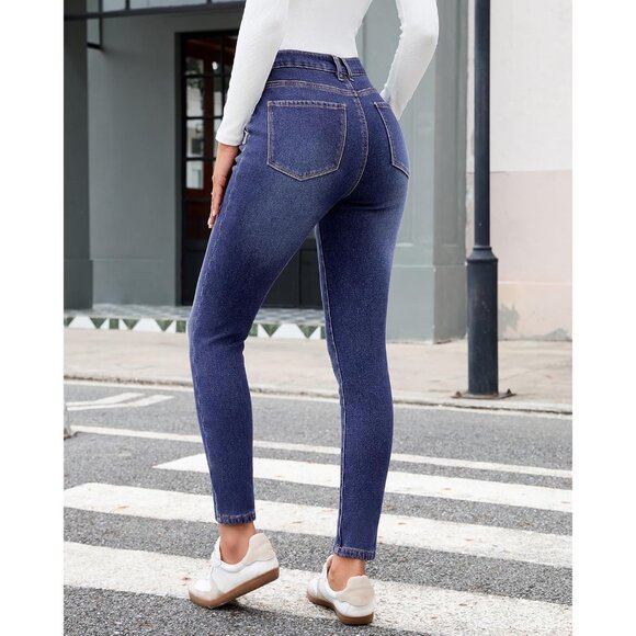 Fleece Lined Skinny Jeans Women High Waist Thermal Denim Pants Winter - Picture 3 of 6
